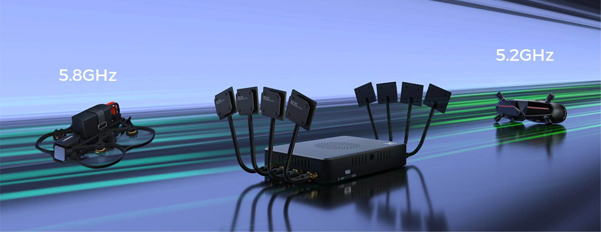 外置八根定向天线配合5.2GHz与5.8GHz频段